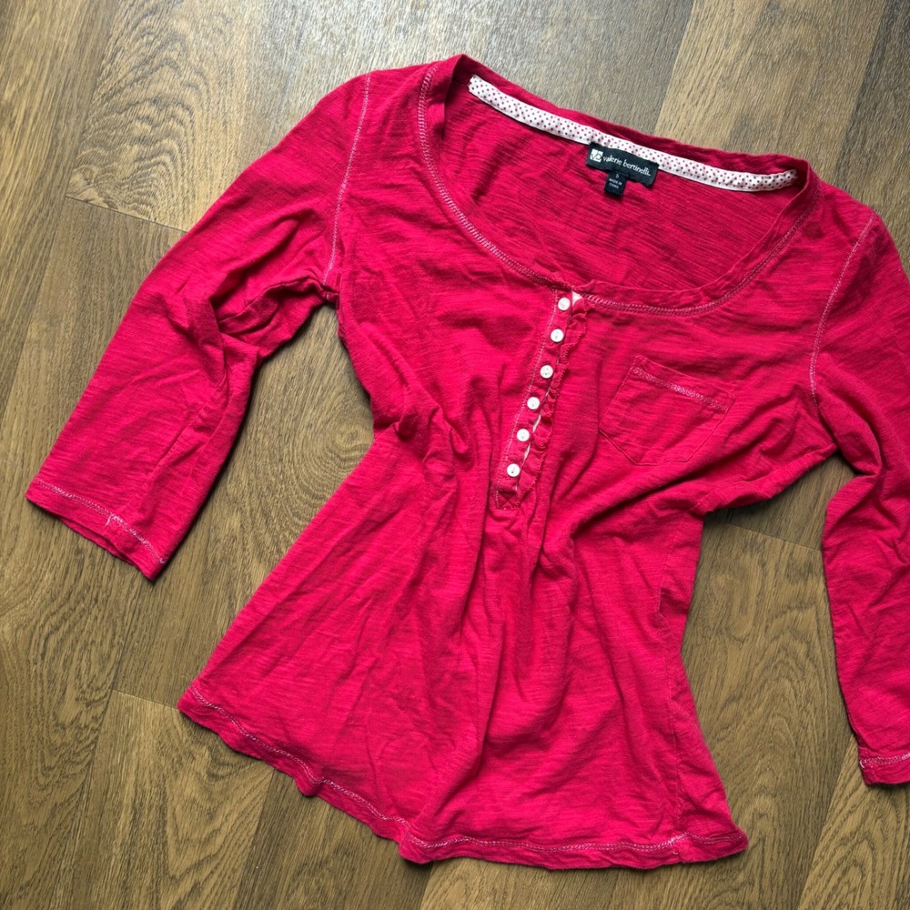 Vintage Y2K Mall Core Glam Twee Valerie Bertinelli Pink Henley Shirt